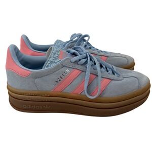 Adidas Gazelle Bold RARE Light Blue Coral Pink Gum Platform Sneakers Womens 5.5